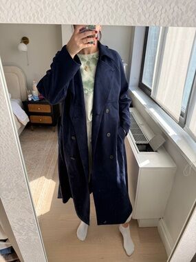 Target Navy Double-Breasted Long Trench Coat - Women
